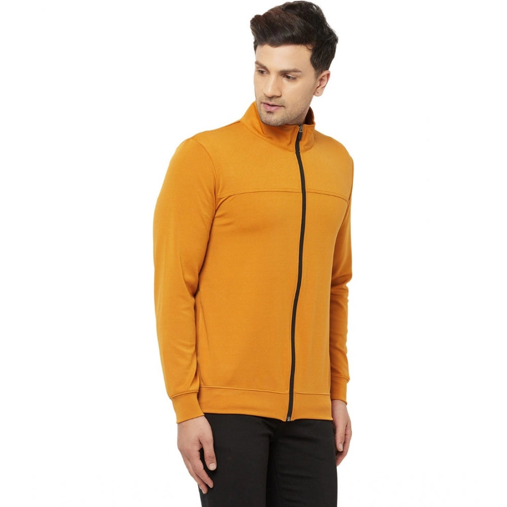 Amfyn Men's Solid Lycra Blend Full Sleeve Casual Jacket (Yellow)