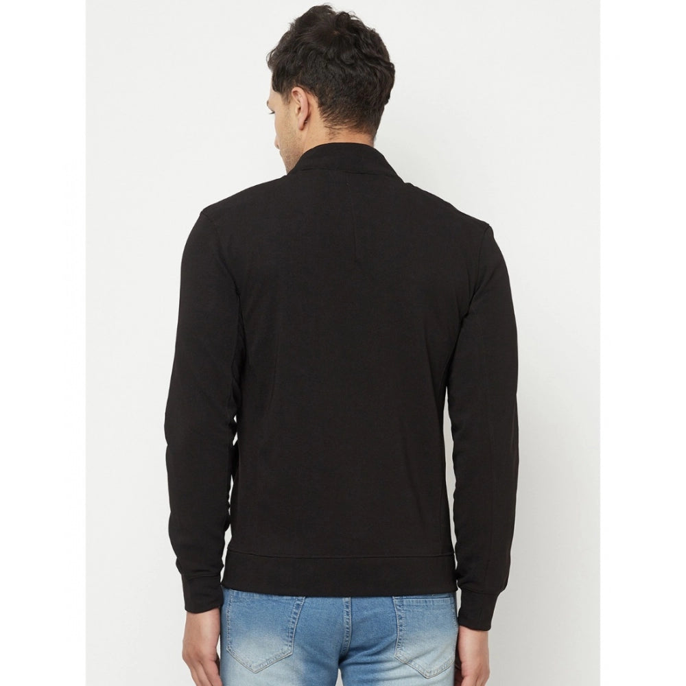 Amfyn Men's Solid Lycra Blend Full Sleeve Casual Jacket (Black)