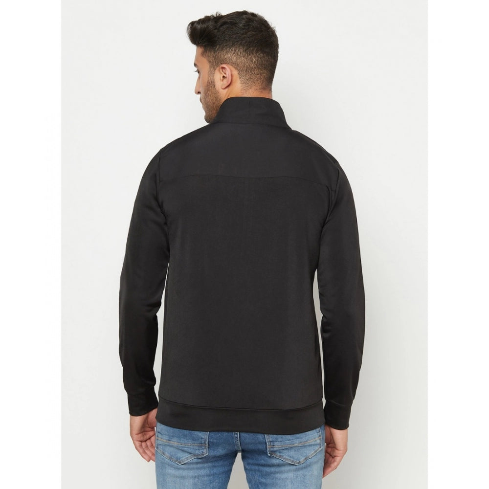 Amfyn Men's Solid Lycra Blend Full Sleeve Casual Jacket (Black)