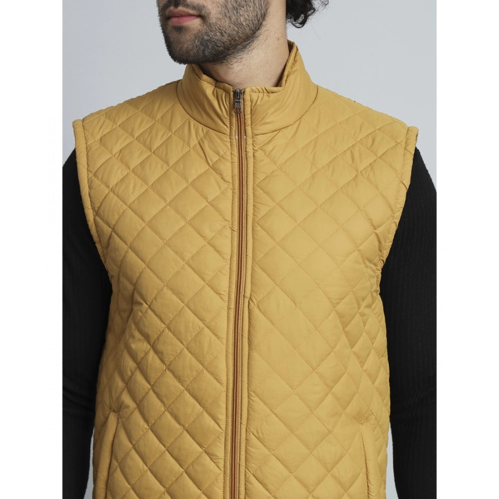 Amfyn Men's Solid Polyester Sleeveless Bomber Jacket (Yellow)