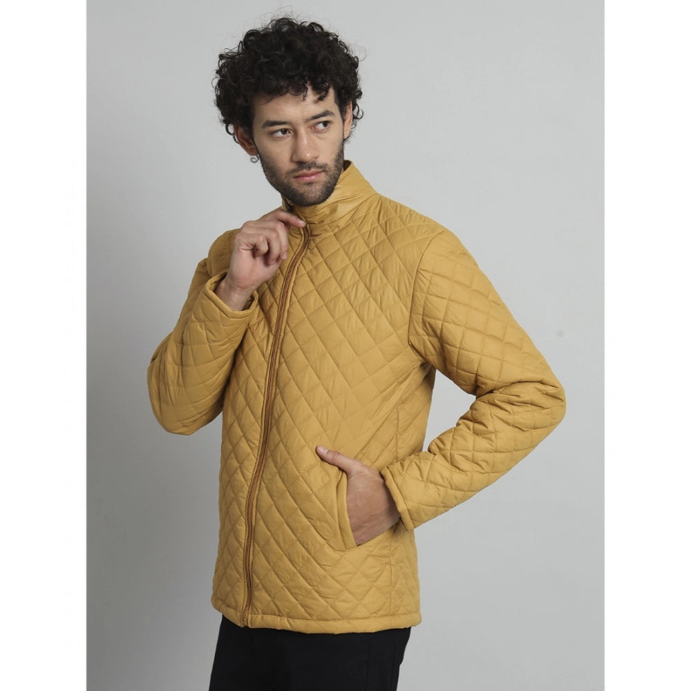 Amfyn Men's Solid Polyester Full Sleeve Bomber Jacket (Yellow)