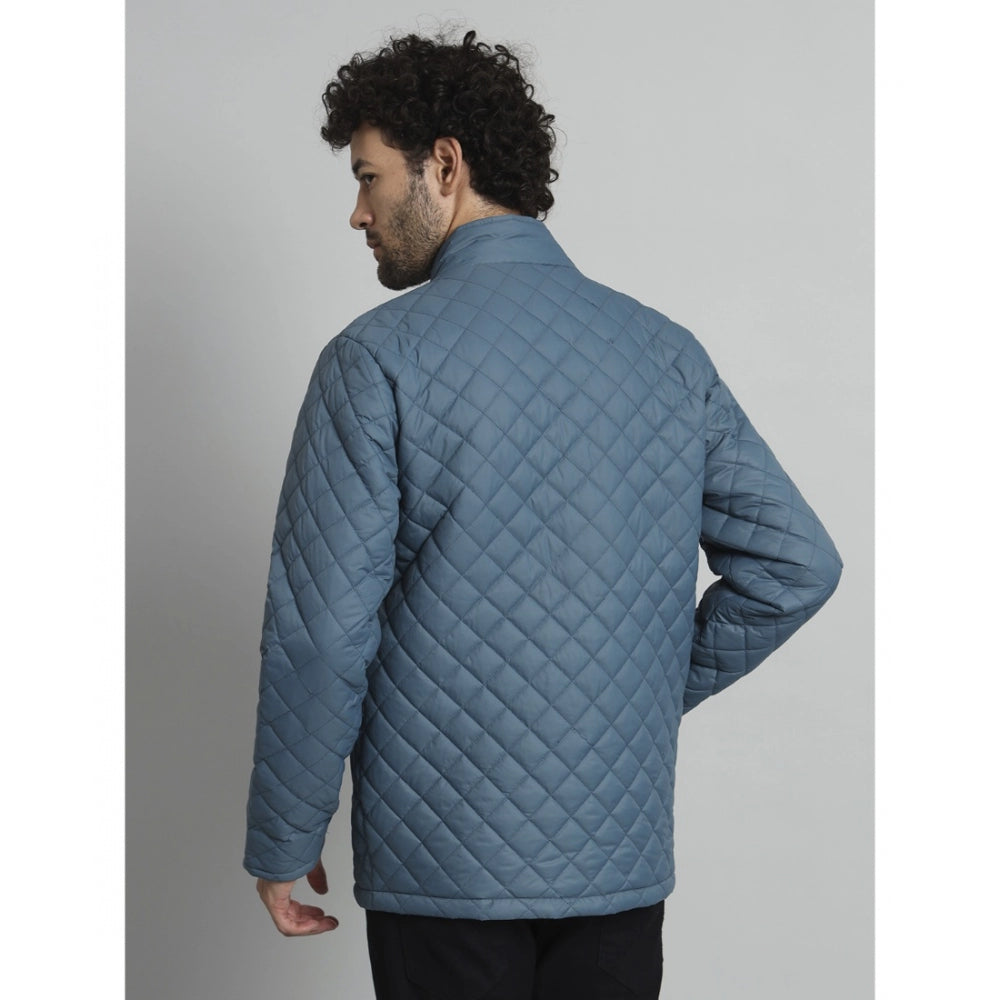 Amfyn Men's Solid Polyester Full Sleeve Bomber Jacket (Blue)