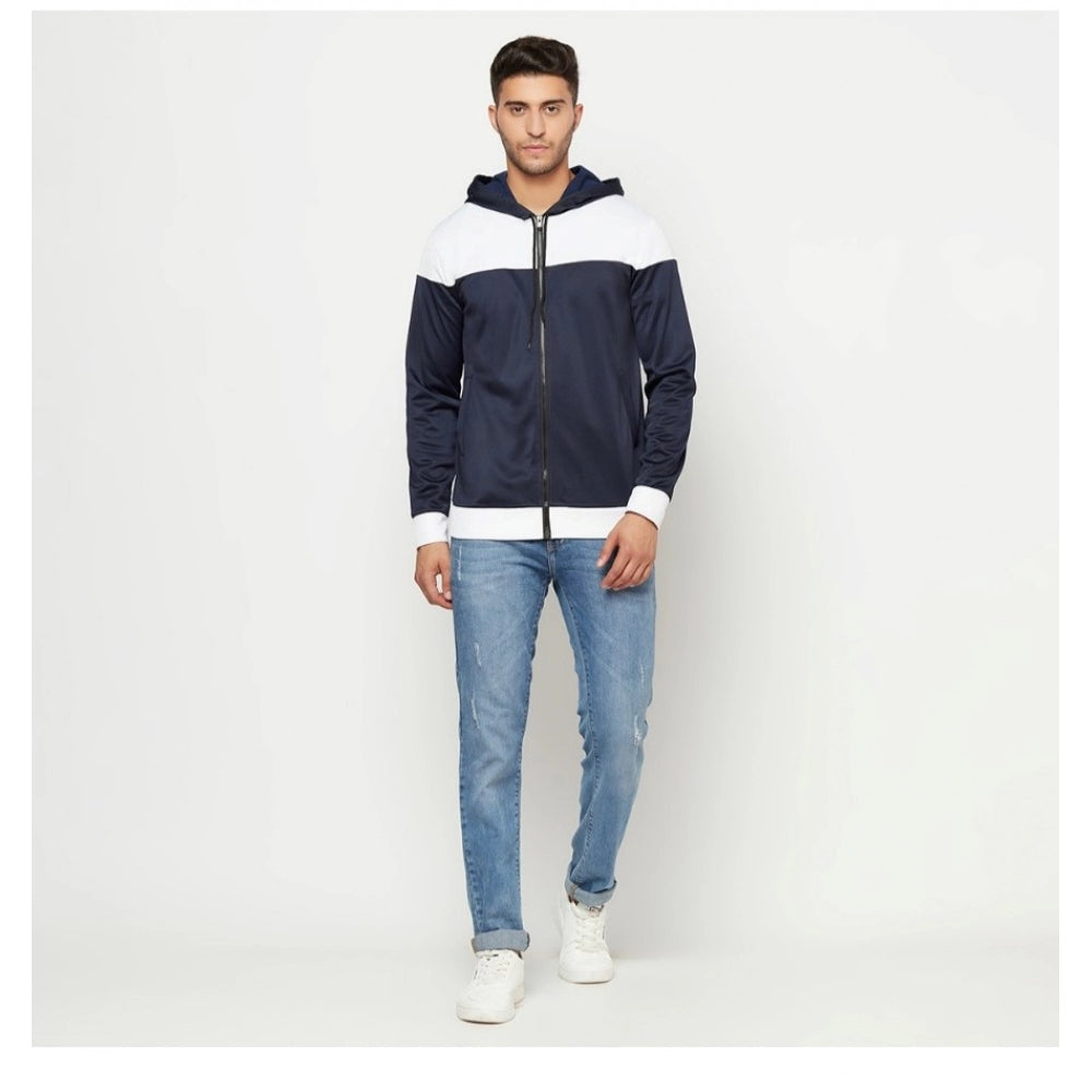 Amfyn Men's Solid Polyester Full Sleeve Casual Jacket (Blue-White)
