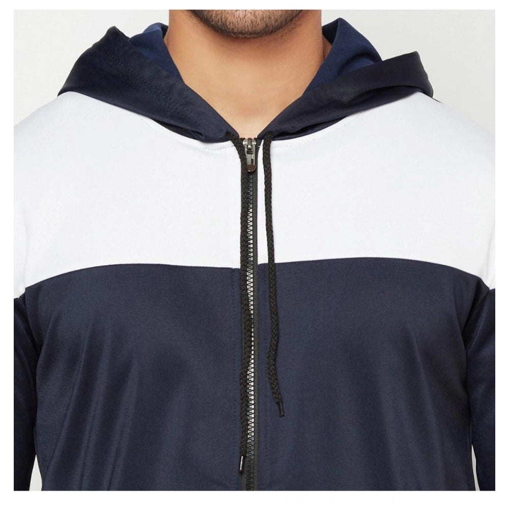Amfyn Men's Solid Polyester Full Sleeve Casual Jacket (Blue-White)
