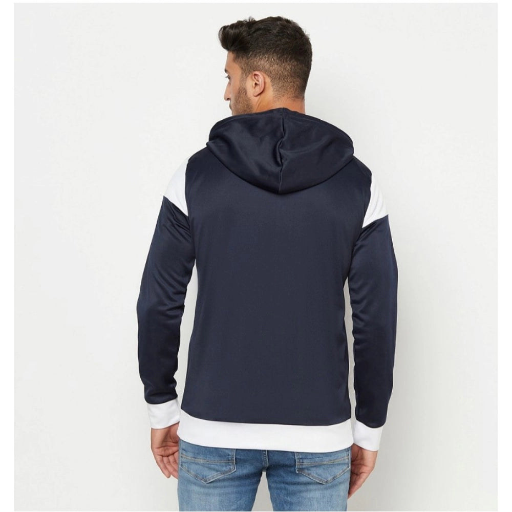 Amfyn Men's Solid Polyester Full Sleeve Casual Jacket (Blue-White)