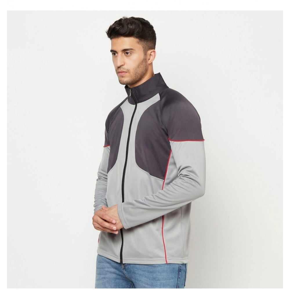 Amfyn Men's Solid Lycra Blend Full Sleeve Casual Jacket (Grey)