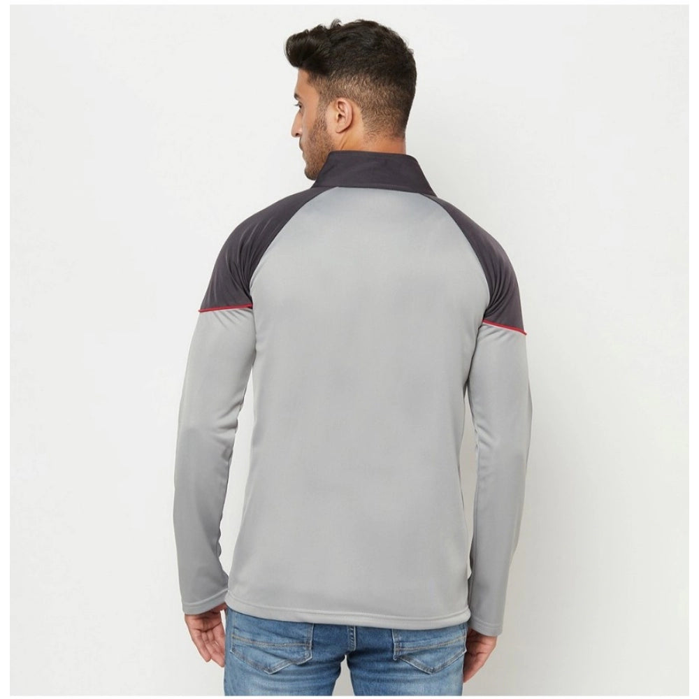 Amfyn Men's Solid Lycra Blend Full Sleeve Casual Jacket (Grey)