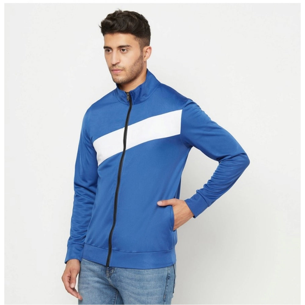 Amfyn Men's Solid Polyester Full Sleeve Casual Jacket (Blue-White)