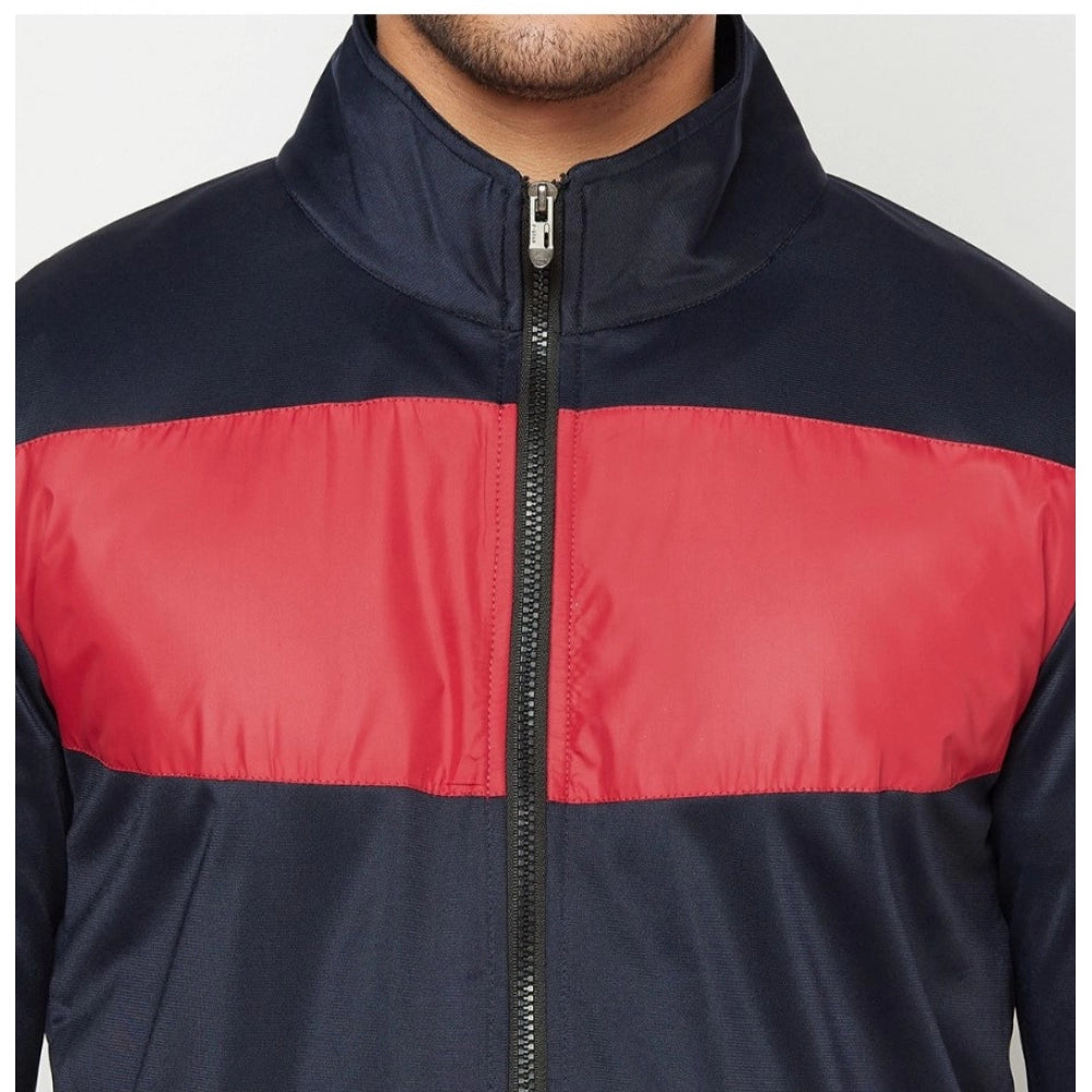 Amfyn Men's Solid Polyester Full Sleeve Casual Jacket (Blue-Red)