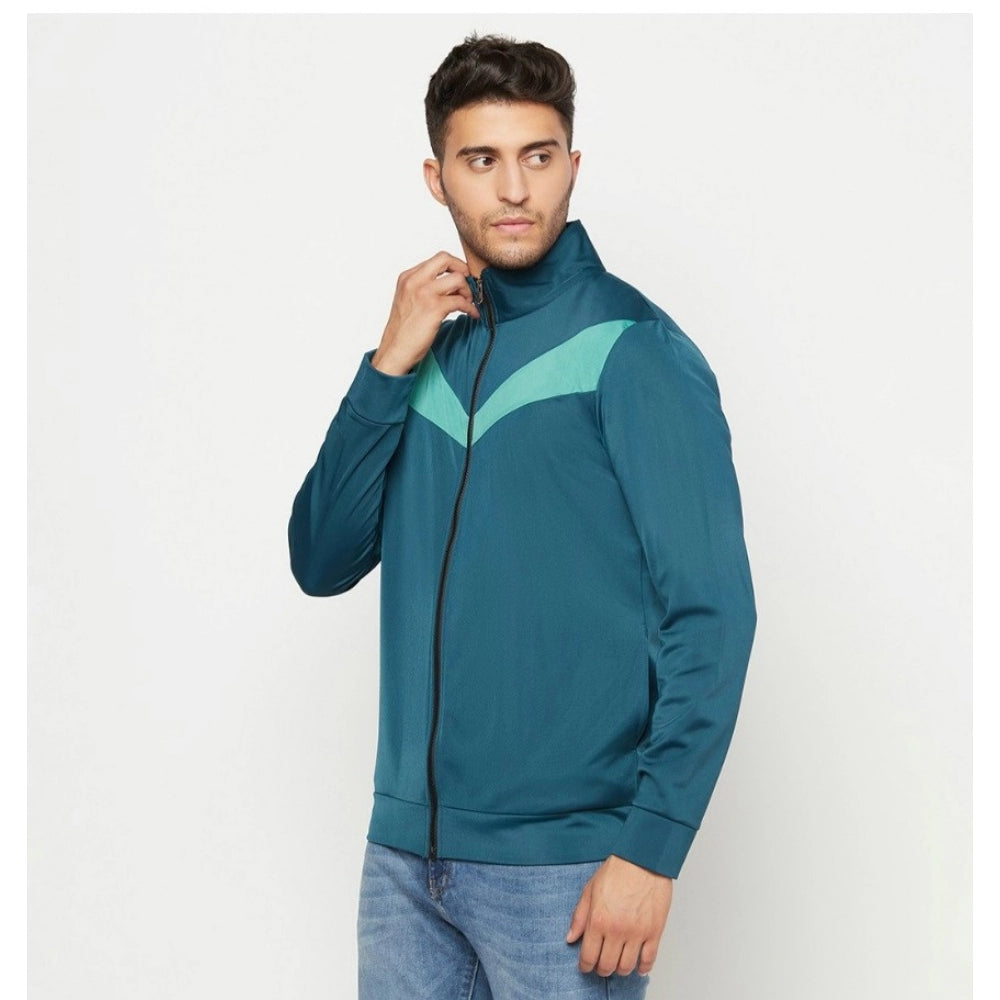 Amfyn Men's Colorblock Polyester Full Sleeve Casual Jacket (Blue)