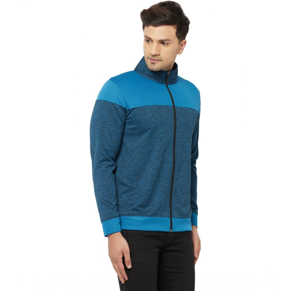 Amfyn Men's Solid Lycra Blend Full Sleeve Casual Jacket (Blue)