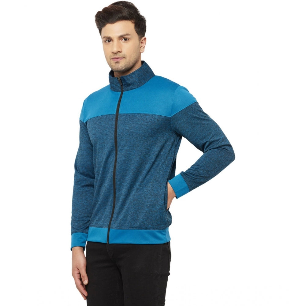 Amfyn Men's Solid Lycra Blend Full Sleeve Casual Jacket (Blue)