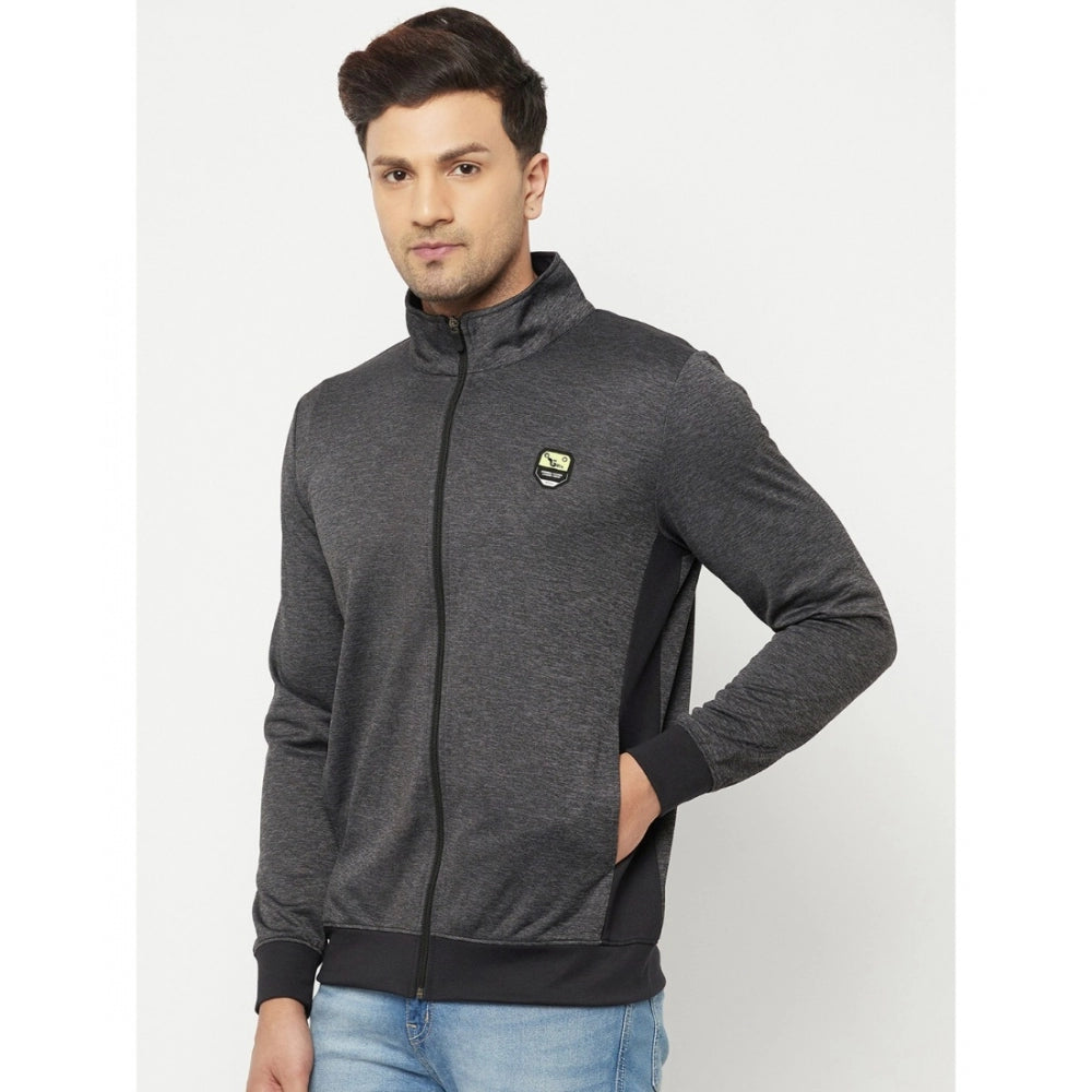 Amfyn Men's Solid Lycra Blend Full Sleeve Casual Jacket (Grey)