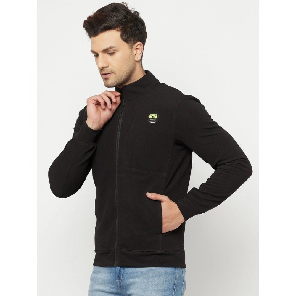 Amfyn Men's Solid Lycra Blend Full Sleeve Casual Jacket (Black)