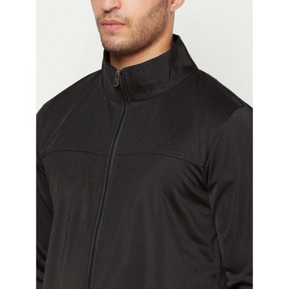 Amfyn Men's Solid Lycra Blend Full Sleeve Casual Jacket (Black)