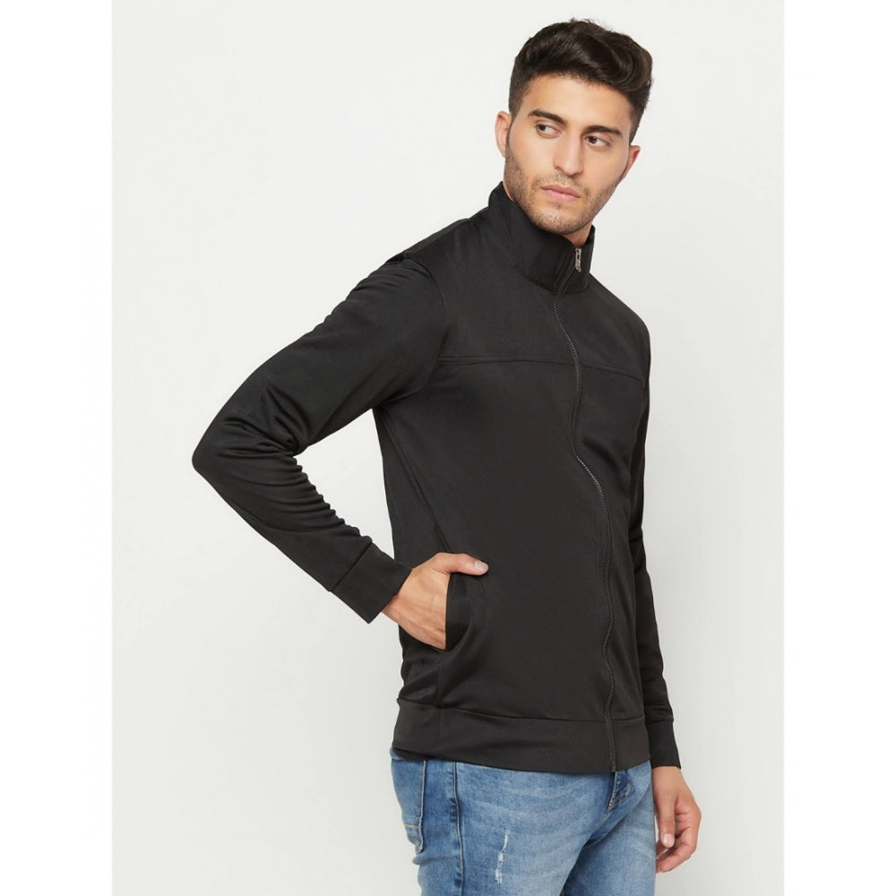 Amfyn Men's Solid Lycra Blend Full Sleeve Casual Jacket (Black)