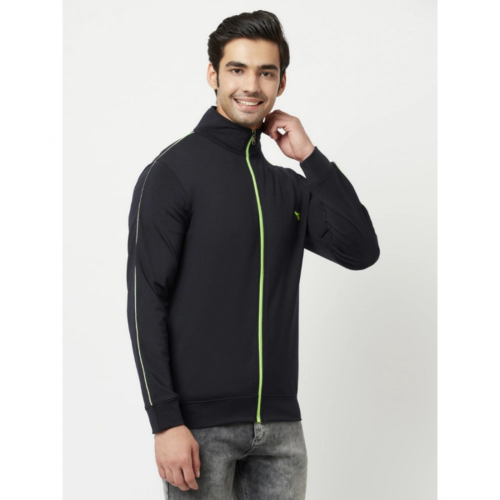 Amfyn Men's Solid Lycra Blend Full Sleeve Casual Jacket (Navy-Blue)