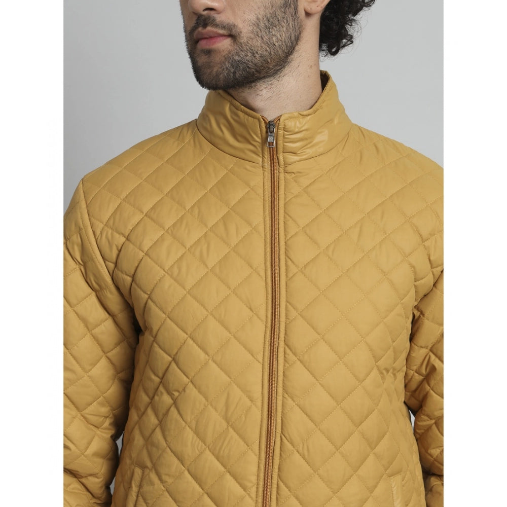 Amfyn Men's Solid Polyester Full Sleeve Bomber Jacket (Yellow)