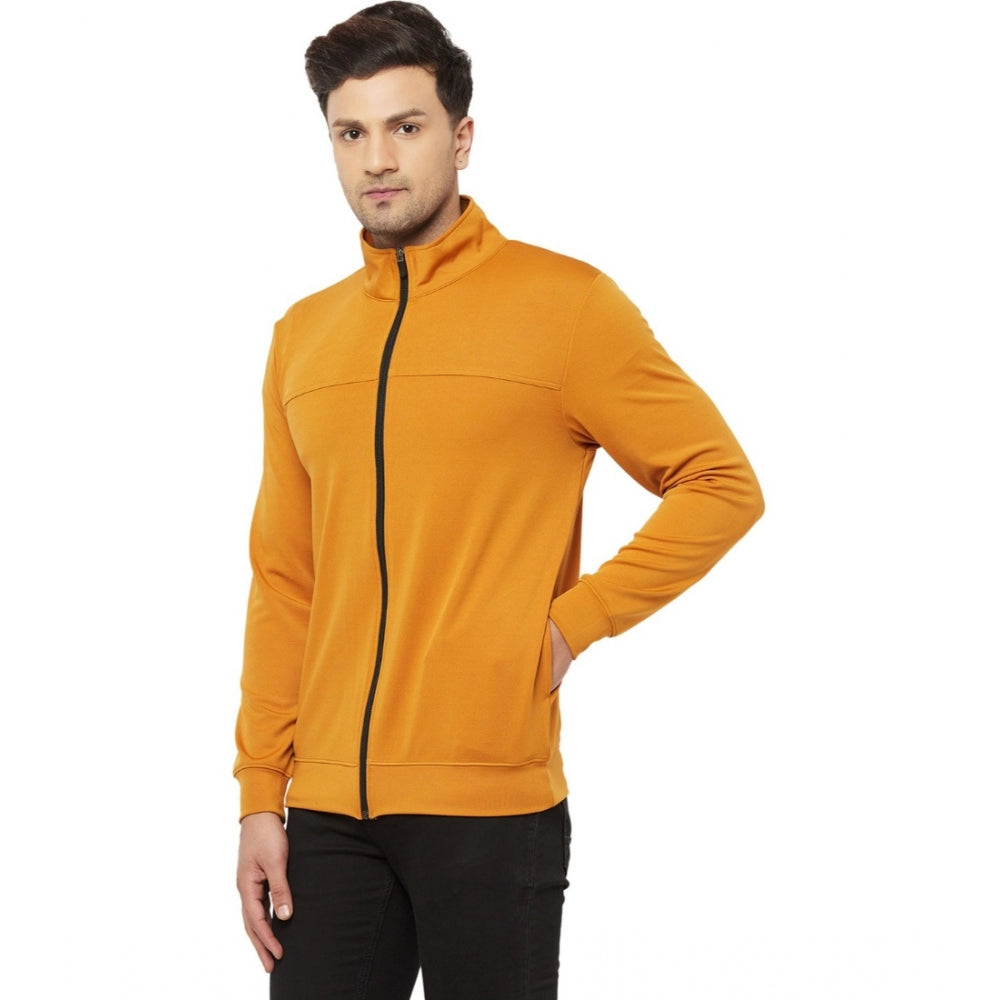 Amfyn Men's Solid Lycra Blend Full Sleeve Casual Jacket (Yellow)