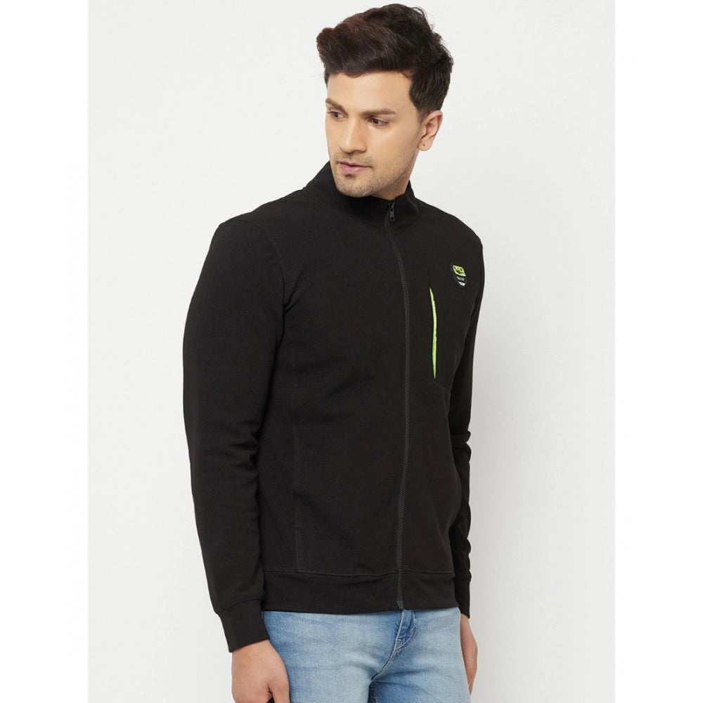 Amfyn Men's Solid Lycra Blend Full Sleeve Casual Jacket (Black)