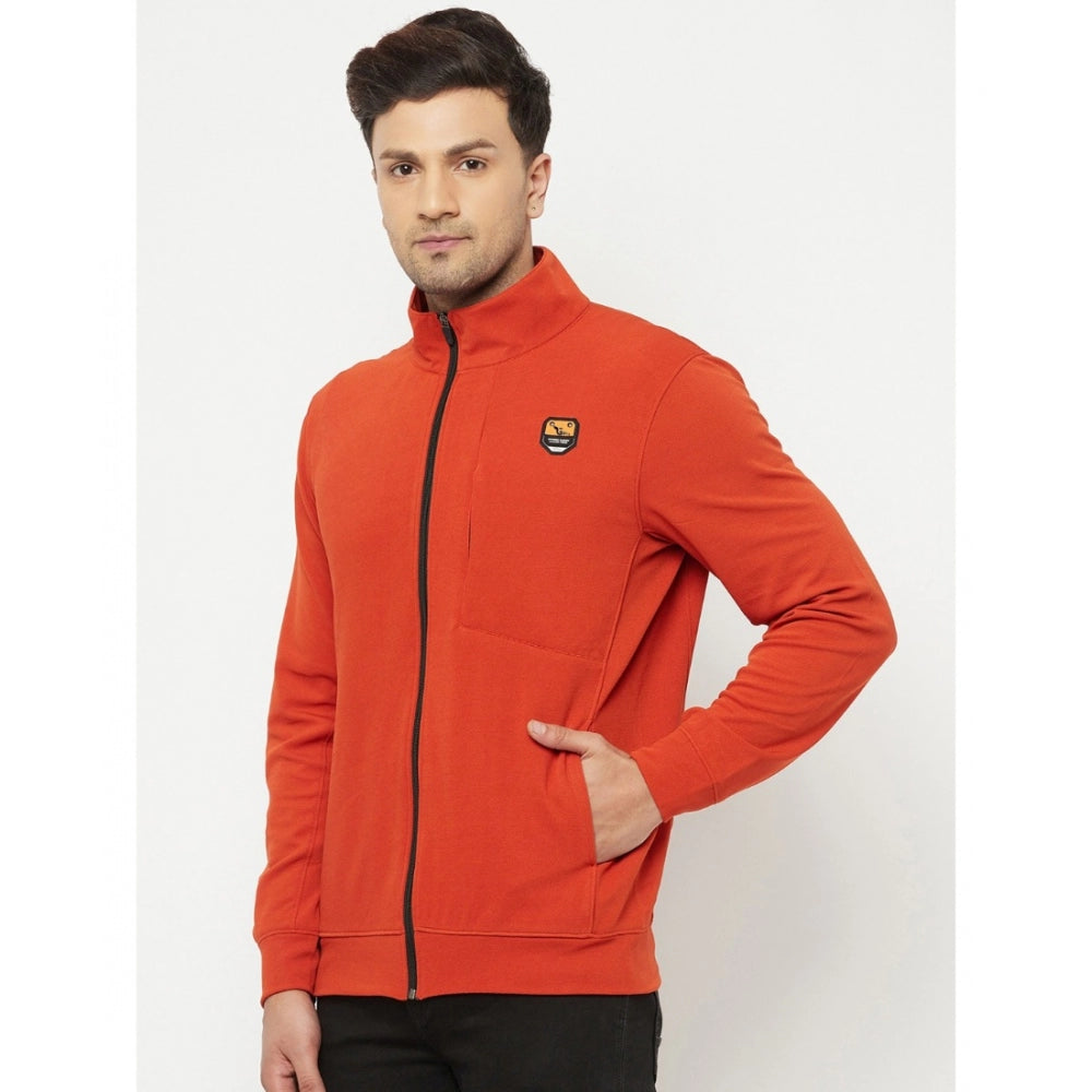 Amfyn Men's Solid Lycra Blend Full Sleeve Casual Jacket (Orange)