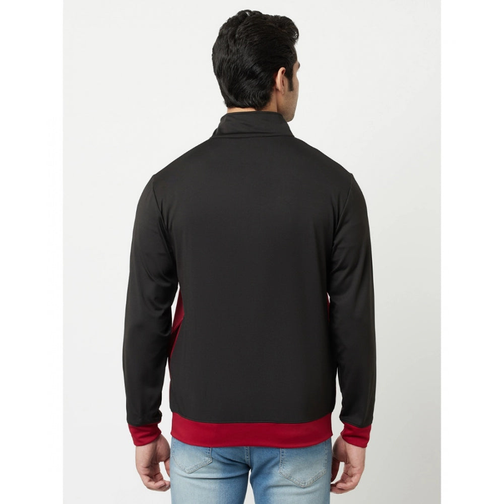 Amfyn Men's Solid Polyester Full Sleeve Casual Jacket (Black-Maroon)