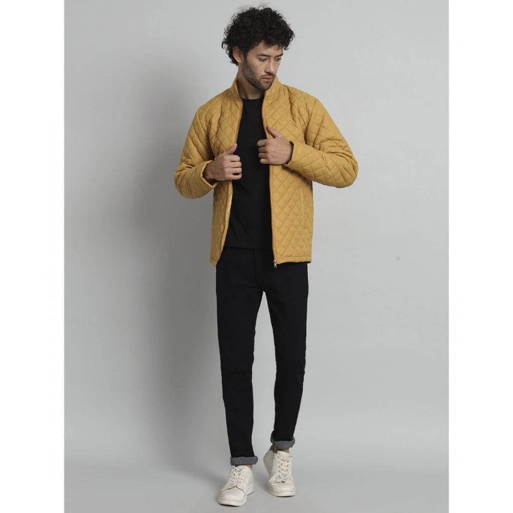 Amfyn Men's Solid Polyester Full Sleeve Bomber Jacket (Yellow)