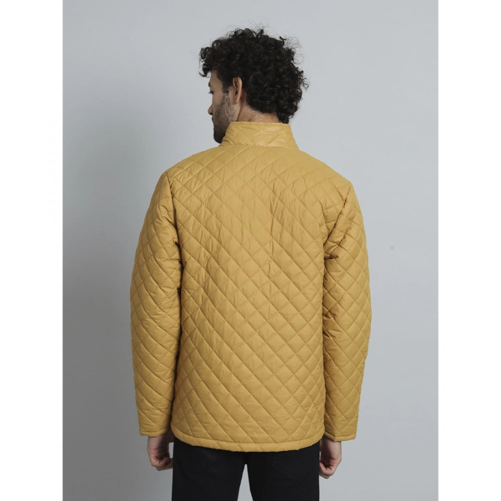 Amfyn Men's Solid Polyester Full Sleeve Bomber Jacket (Yellow)