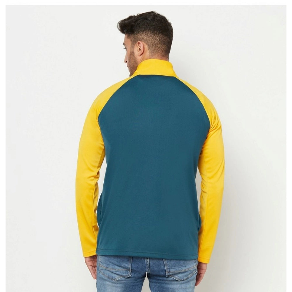 Amfyn Men's Solid Lycra Blend Full Sleeve Casual Jacket (Yellow-Blue)