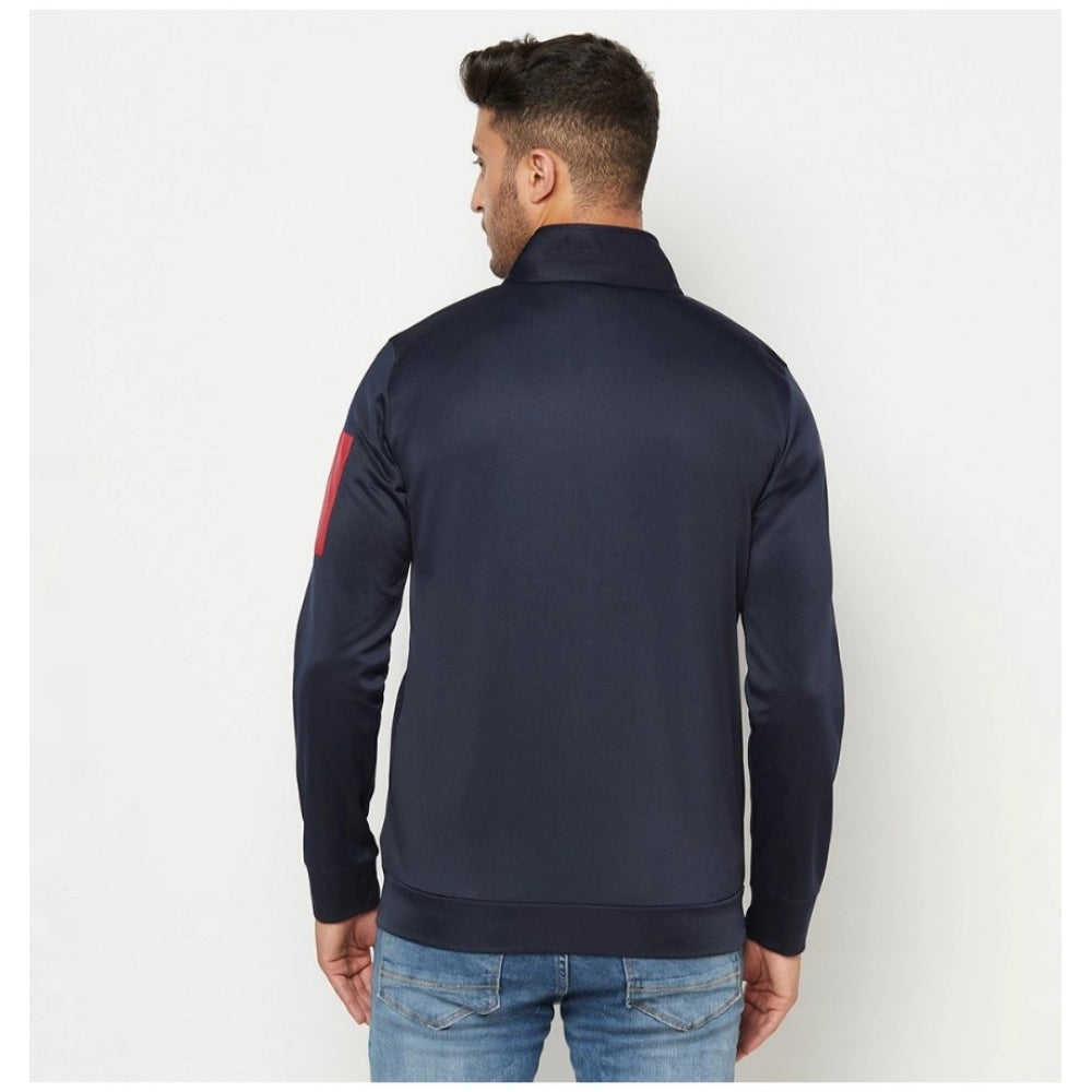 Amfyn Men's Solid Polyester Full Sleeve Casual Jacket (Blue-Red)
