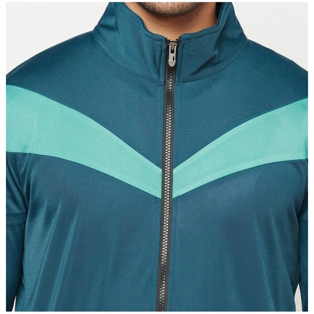 Amfyn Men's Colorblock Polyester Full Sleeve Casual Jacket (Blue)