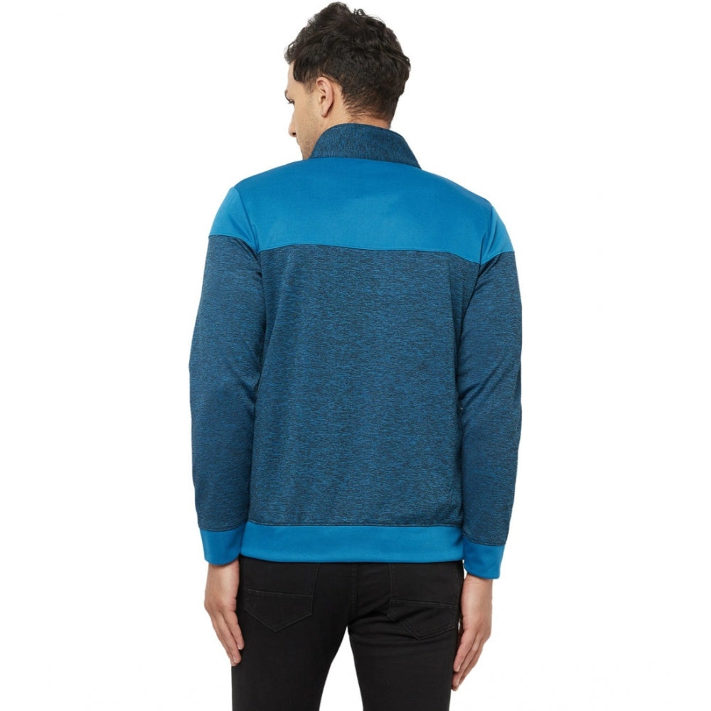 Amfyn Men's Solid Lycra Blend Full Sleeve Casual Jacket (Blue)