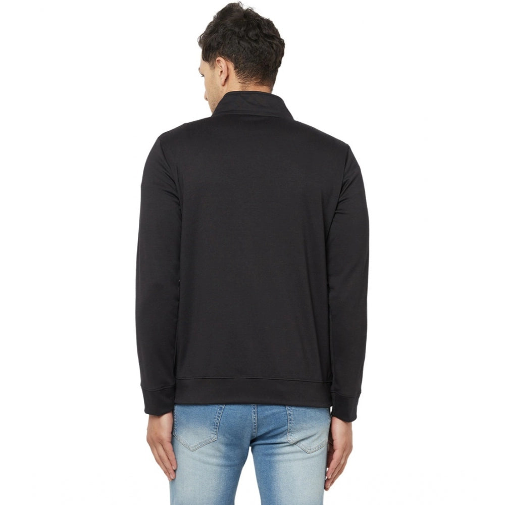 Amfyn Men's Solid Lycra Blend Full Sleeve Casual Jacket (Black)