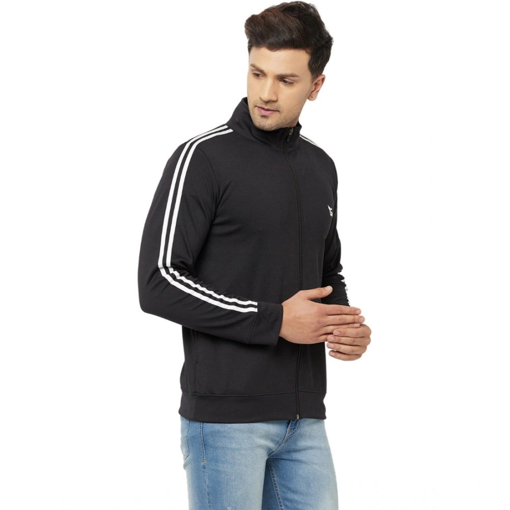 Amfyn Men's Solid Lycra Blend Full Sleeve Casual Jacket (Black)