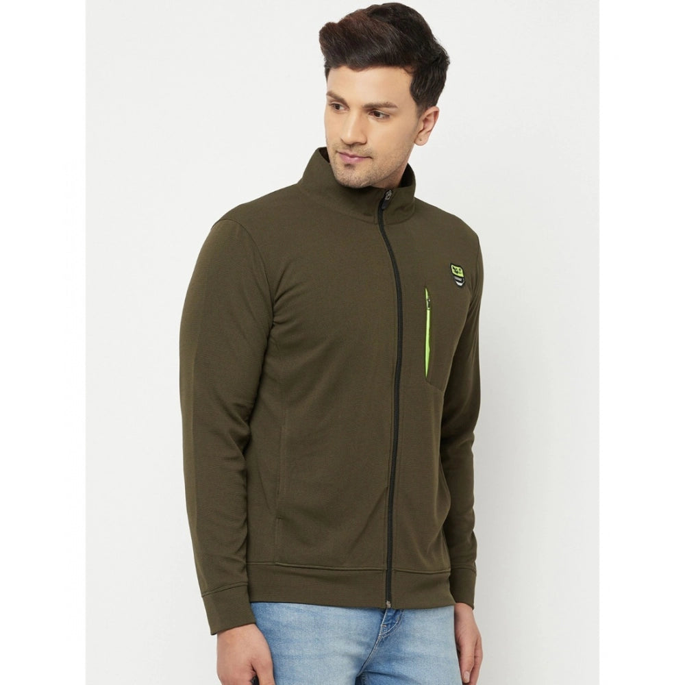 Amfyn Men's Solid Polyester Full Sleeve Casual Jacket (Green)