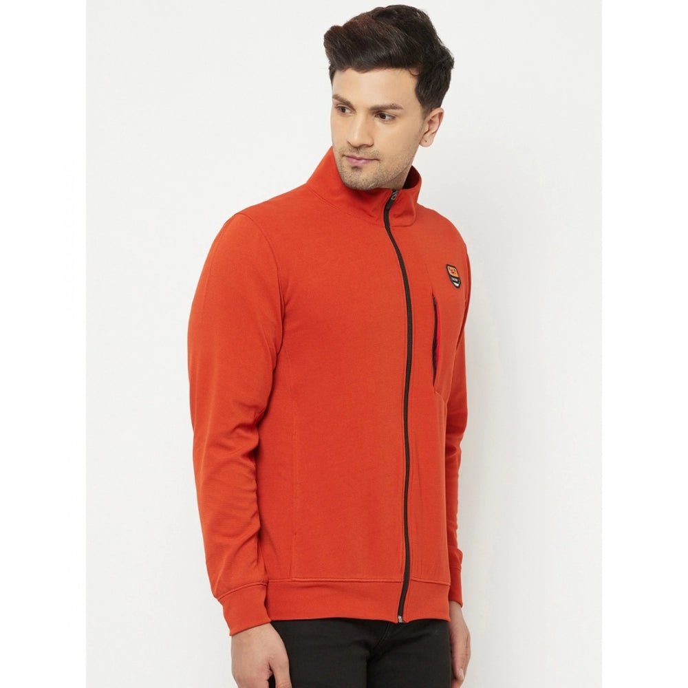 Amfyn Men's Solid Lycra Blend Full Sleeve Casual Jacket (Orange)