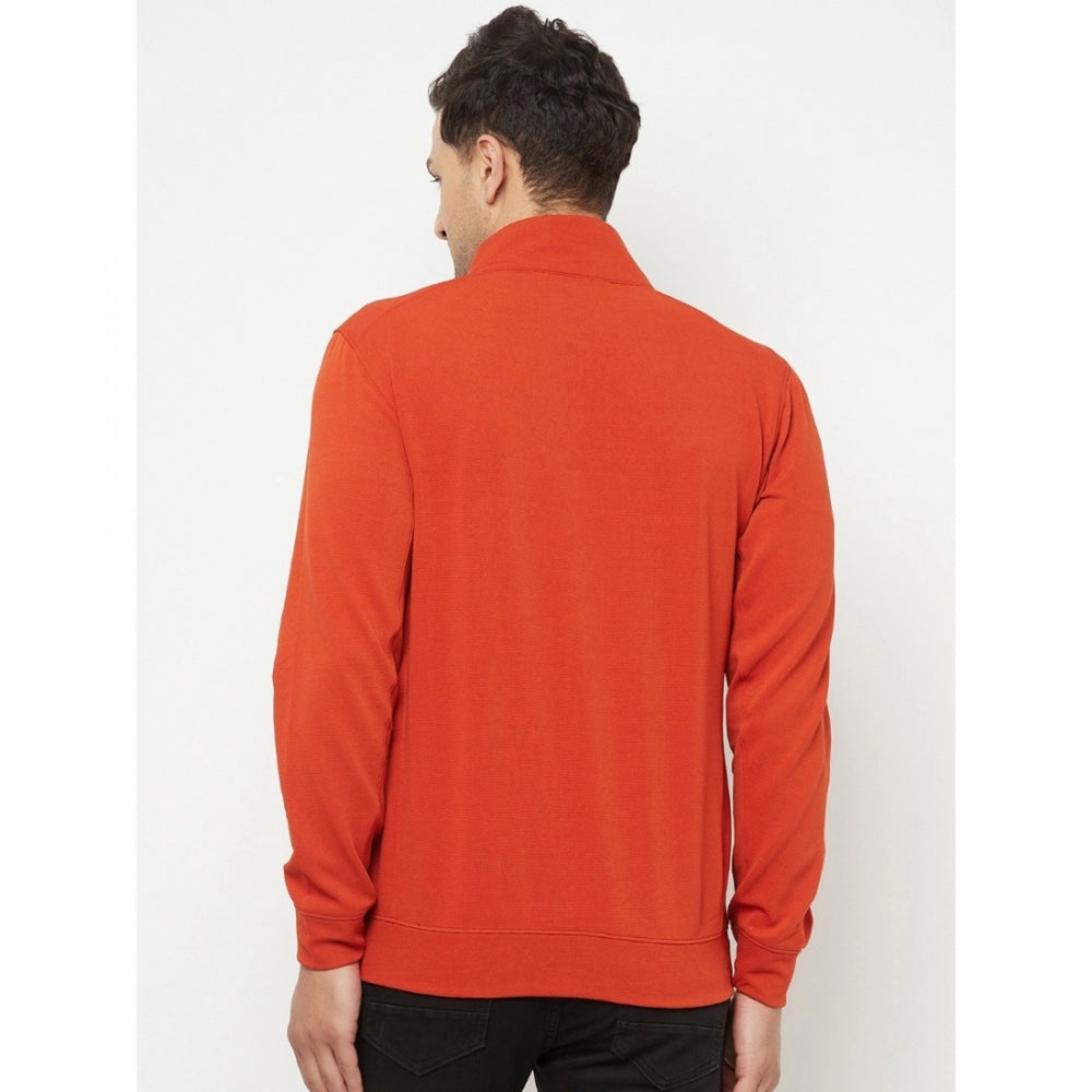 Amfyn Men's Solid Lycra Blend Full Sleeve Casual Jacket (Orange)