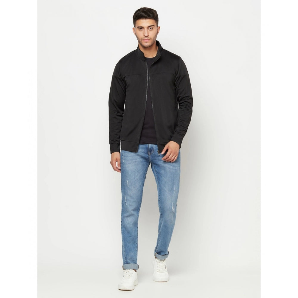 Amfyn Men's Solid Lycra Blend Full Sleeve Casual Jacket (Black)