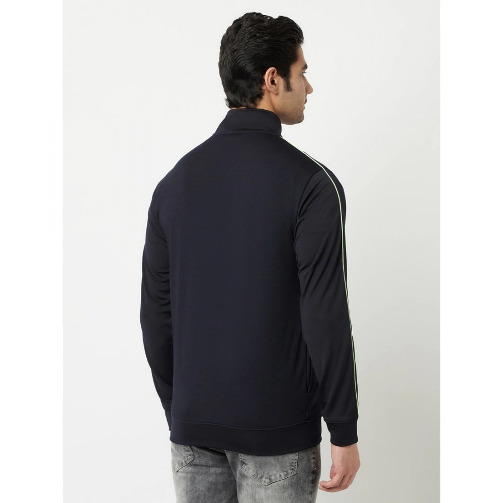 Amfyn Men's Solid Lycra Blend Full Sleeve Casual Jacket (Navy-Blue)
