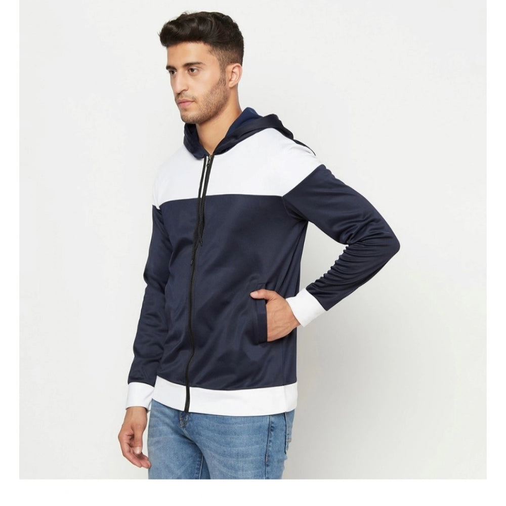 Amfyn Men's Solid Polyester Full Sleeve Casual Jacket (Blue-White)