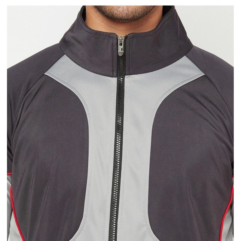 Amfyn Men's Solid Lycra Blend Full Sleeve Casual Jacket (Grey)