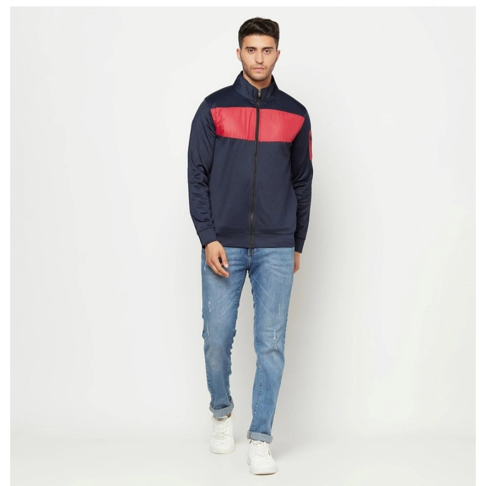 Amfyn Men's Solid Polyester Full Sleeve Casual Jacket (Blue-Red)