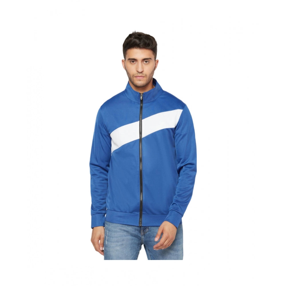 Amfyn Men's Solid Polyester Full Sleeve Casual Jacket (Blue-White)