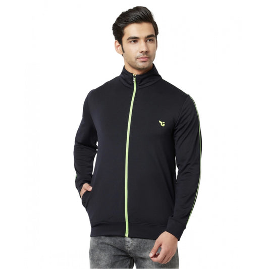 Amfyn Men's Solid Lycra Blend Full Sleeve Casual Jacket (Navy-Blue)