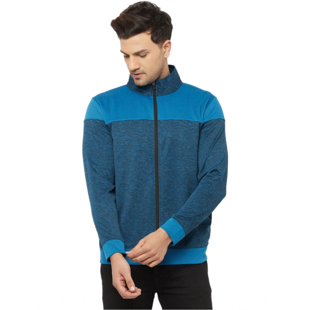 Amfyn Men's Solid Lycra Blend Full Sleeve Casual Jacket (Blue)