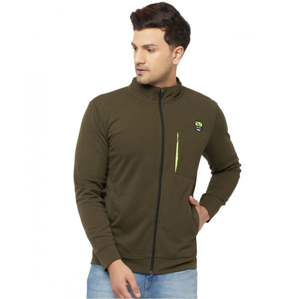 Amfyn Men's Solid Polyester Full Sleeve Casual Jacket (Green)