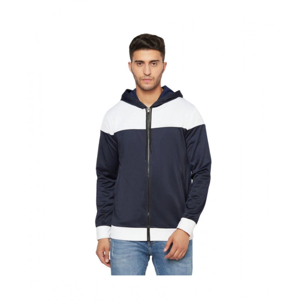 Amfyn Men's Solid Polyester Full Sleeve Casual Jacket (Blue-White)