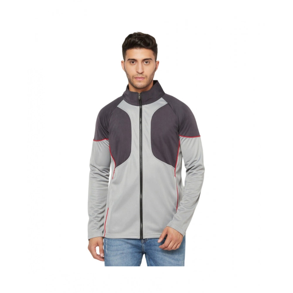 Amfyn Men's Solid Lycra Blend Full Sleeve Casual Jacket (Grey)