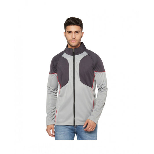 Amfyn Men's Solid Lycra Blend Full Sleeve Casual Jacket (Grey)