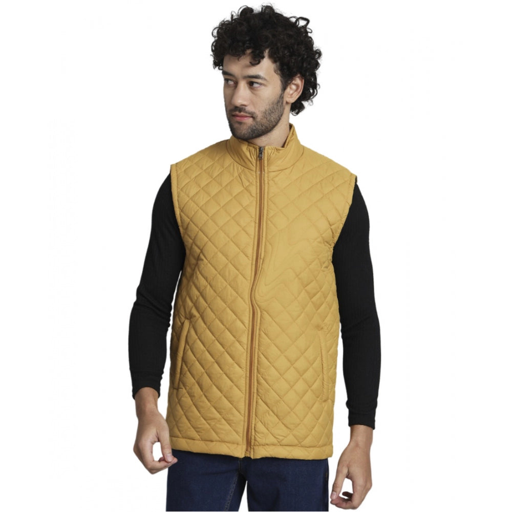 Amfyn Men's Solid Polyester Sleeveless Bomber Jacket (Yellow)
